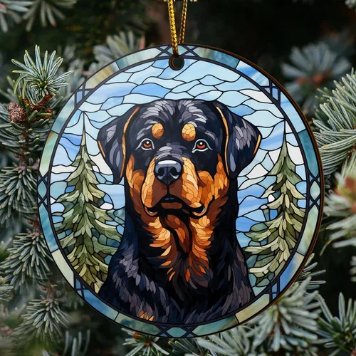 Miniatura 6 de V VIBEPY Rottweiler impreso en 2D, adornos para perros, adornos de madera de 2 lados de 3.5 pulgadas, regalo para amantes de Rottweiler, decoración