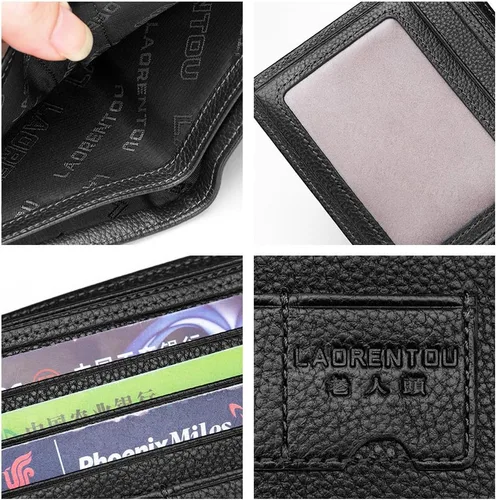 Miniatura 17 de LAORENTOU Billeteras de cuero genuino para hombre, billeteras plegables con cremallera, bolsillo para monedas, casual, cartera delgada