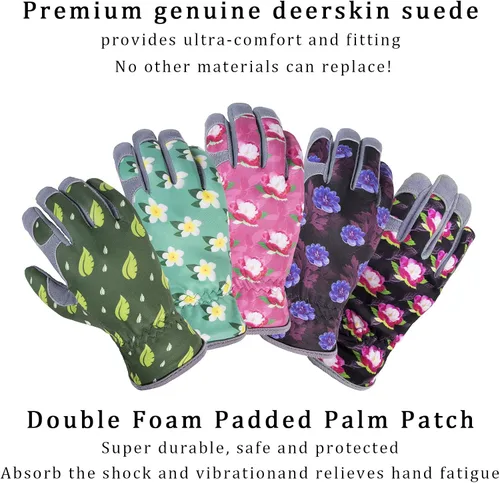 Miniatura 8 de SKYDEER Guantes de jardinería de piel de ciervo genuina para mujer, ultrasuaves y acolchados, ajuste cómodo para el trabajo (SD6611/M)