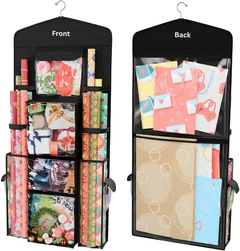 ProPik Organizador de Almacenamiento de Papel de Regalo Colgante de Doble Cara con Múltiples Bolsillos Organiza tu Papel de Regalo, Bolsas de