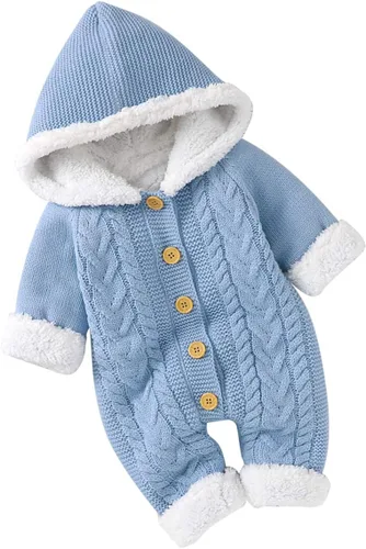 Miniatura 2 de puseky Mameluco de vellón de punto para bebé recién nacido, con capucha, de una pieza, para exteriores, Azul Patchwork, 0-6 meses