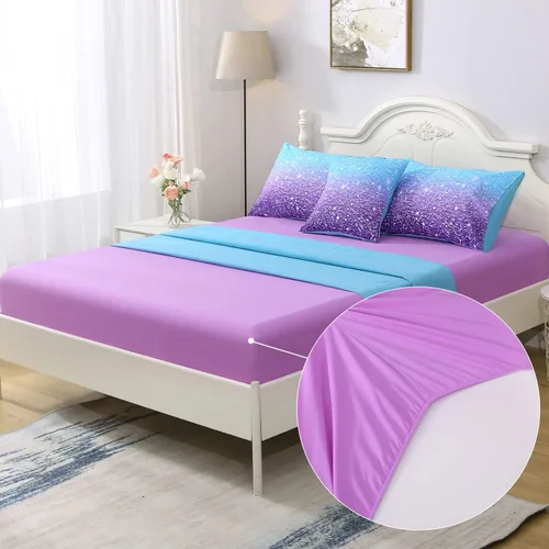 Miniatura 5 de JQinHome Juego de edredón con purpurina, tamaño individual, juego de ropa de cama en una bolsa de 6 piezas en 3D colorido degradado para niñas