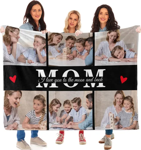 Miniatura 15 de Manta personalizada para el Día de la Madre con collage de fotos, manta personalizada con fotos para mamá, abuela, esposa regalos de hija e hijo