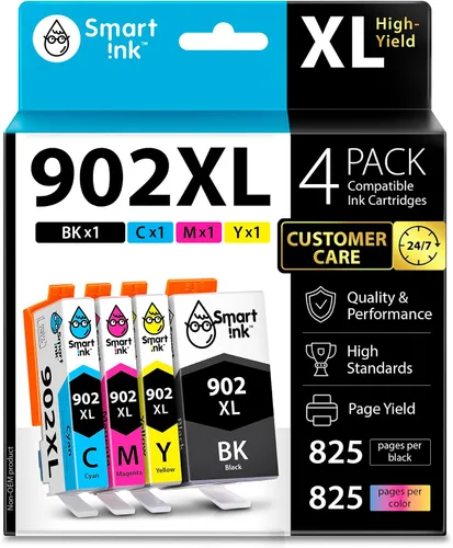 Smart Ink Cartucho de tinta de repuesto compatible para HP 902 XL 902XL (4 combo Pack) para usar con impresoras Officejet Pro 6978 6968 6974 6975