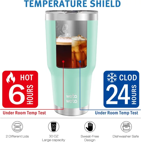 Miniatura 5 de WETOWETO - Vaso de 30oz, taza de viaje con aislamiento al vacío de acero inoxidable, taza de café y agua con recubrimiento en polvo de doble pared