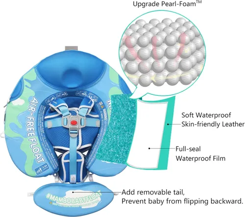 Miniatura 2 de Mambobaby - Flotador con cola y toldo para bebé, anillo de natación para cintura infantil, entrenador de natación y flotador no inflable con correa