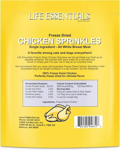 Miniatura 2 de Life Essentials by Cat-Man-Doo Gránulos de pollo - Bolsa de 5 onzas Golosinas de pollo liofilizadas para gatos y perros Saludables, de un solo