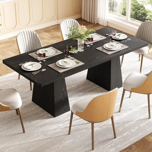 Miniatura 4 de LITTLE TREE Mesa de comedor para 4-6 personas, mesa de madera, muebles rectangulares con patas resistentes, mesa de cocina moderna para el hogar
