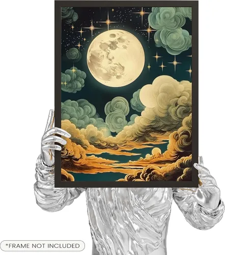 Miniatura 3 de EXCOOL CLUB Decoración de pared de estrella celestial, póster vintage celestial de 12 x 16 pulgadas, decoración estética oscura de luna y estrellas