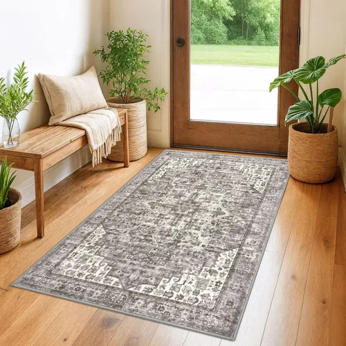 Miniatura 152 de SIILOOM Alfombra lavable de 2 x 3 pies, alfombra suave color taupe ceniza para entrada, tapete antideslizante para puerta de interior, tapete
