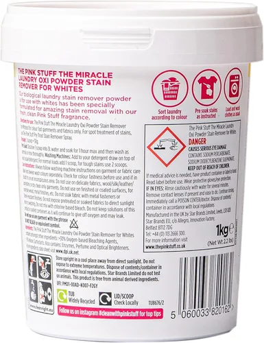 Miniatura 2 de Stardrops - The Pink Stuff - The Miracle - Polvo Quitamanchas Oxi para Lavandería, Específicamente Formulado para Blancos, 1 kg