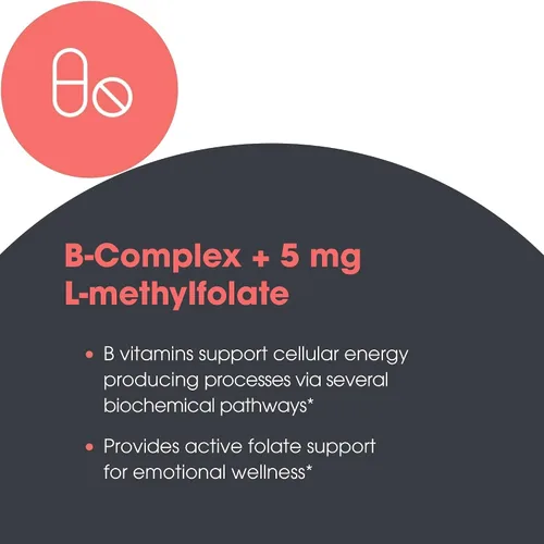 Miniatura 5 de MethylPro B Complex + L-metilfolato 5 mg - Mezcla de vitaminas metiladas biodisponibles - Apoya la energía y el estrés - Vegetariano e