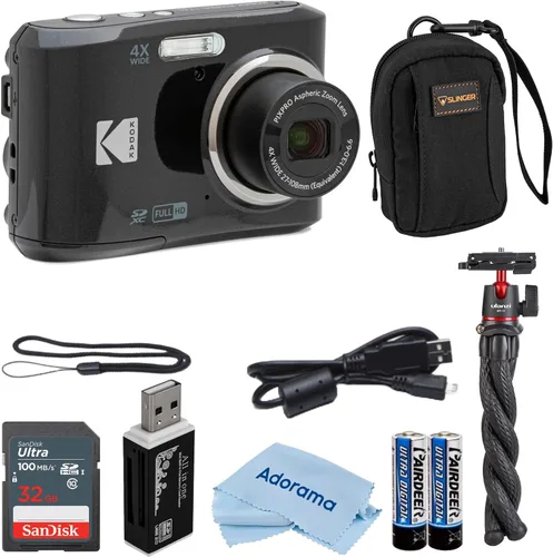 Kodak PIXPRO FZ45 Friendly Zoom 16MP Cámara digital Full HD, paquete con tarjeta de memoria de 32 GB y bolsa para cámara, trípode flexible y lector