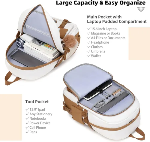 Miniatura 2 de Mochila para niñas con accesorios, bolsas para portátiles de 16 pulgadas, mochila escolar kawaii, mochila de viaje universitaria para adolescentes