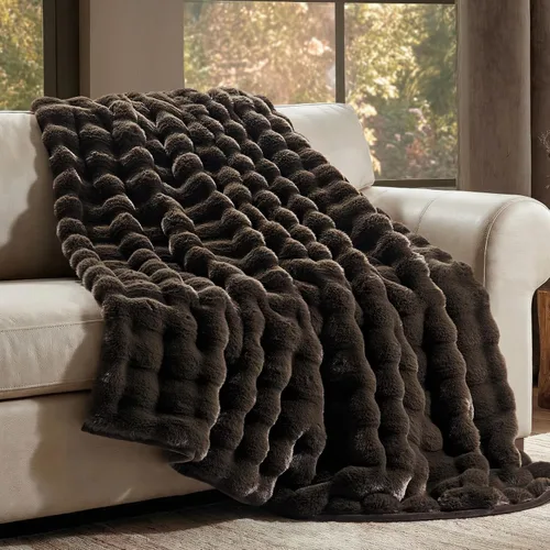 Miniatura 11 de EverGrace - Manta ultra suave de lujo, esponjosa, de pelo de conejo sintético, cálida y gruesa, para cama, reversible, para sofá, silla, color gris