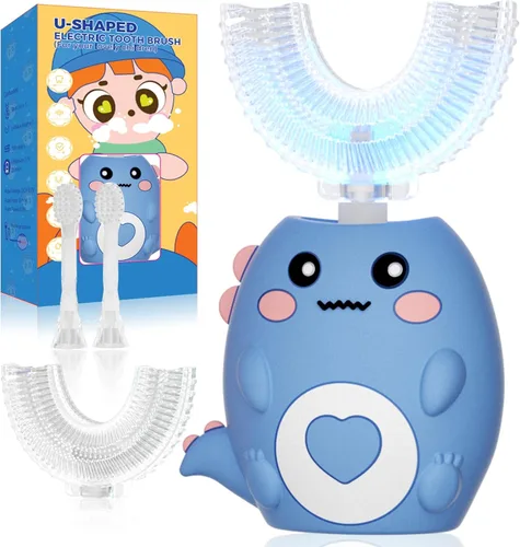 Miniatura 9 de Cepillo de dientes eléctrico en forma de U para niños, con 3 modos de limpieza, con 4 cabezales de cepillo, cepillo de dientes automático sónico