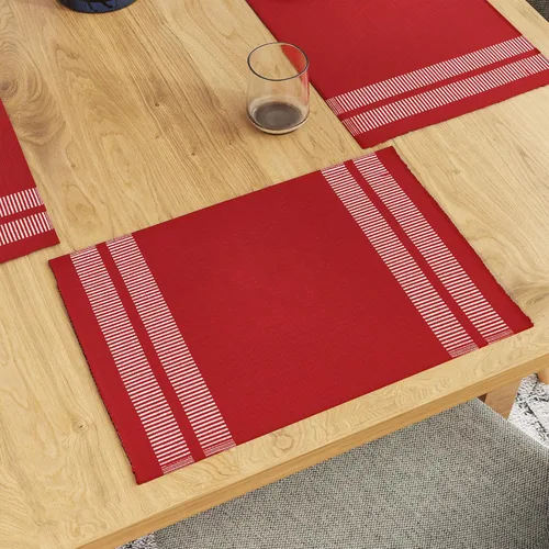 Miniatura 12 de Encasa XO Juego de 6 manteles individuales de comedor, color amarillo escalera, tapete de mesa de algodón acanalado fino, tamaño 18 x 13 pulgadas