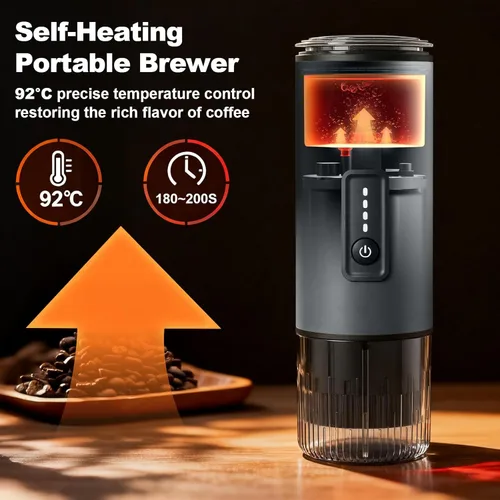 Miniatura 2 de Cafetera portátil, juego de máquina de café espresso eléctrica 3 en 1, cafetera autocalentable recargable con bolsa de transporte y soporte de café