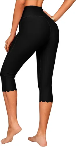 Miniatura 2 de ATTRACO Pantalones de natación para mujeres de cintura alta, capris de natación, pantalones cortos de natación, leggings de natación