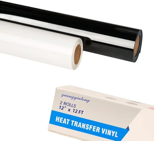 Miniatura 43 de guangyintong Rollo de vinilo de transferencia de calor negro con purpurina, 2 rollos de vinilo para planchar de 12 pulgadas x 12 pies