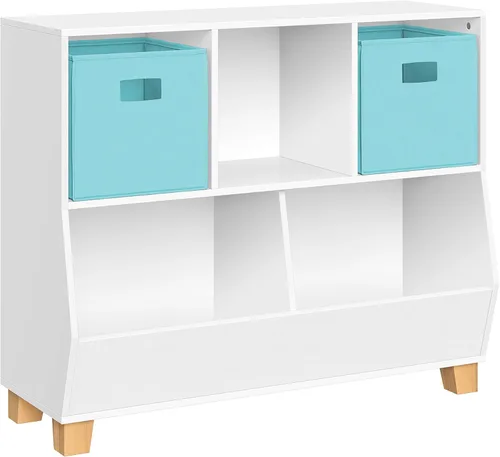 Miniatura 10 de RiverRidge Catch-All - Organizador de juguetes para niños de 35 pulgadas de ancho con 3 cubos y 2 contenedores de almacenamiento, color blanco puro