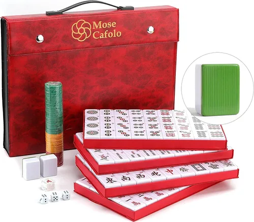 Mose Cafolo Juego de Mahjong Chino Profesional, 146 Fichas Numeradas de Gran Tamaño con Estuche de Viaje Portátil, Juego Completo de Fichas de