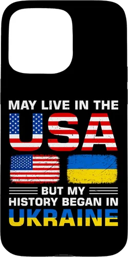 Miniatura 30 de Funda para iPhone 13 Pro Max con la bandera de Ucrania y la bandera de Estados Unidos con raíces ucranianas