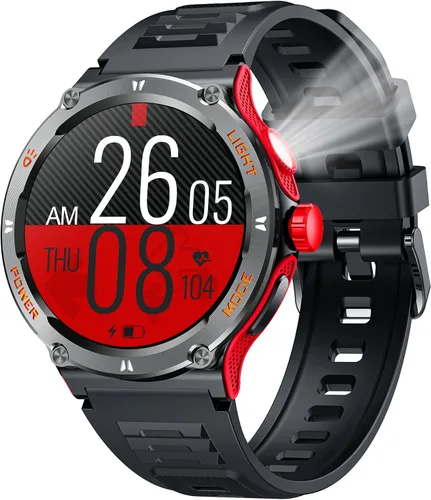 Miniatura 9 de Reloj inteligente para hombres Android Fitness Tracker: 1.53 "Militar Reloj inteligente con linterna brújula hacer respuesta Bluetooth Llamada Negro