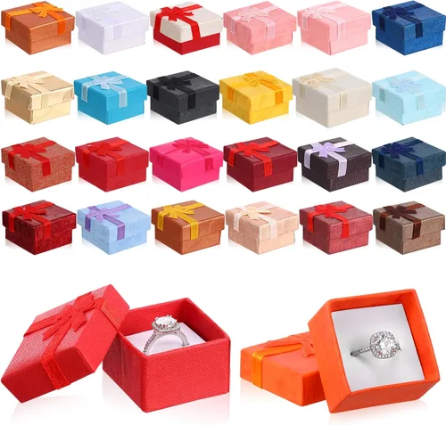 Miniatura 14 de Yinkin Juego de 120 cajas de regalo de anillo de cartón con lazo, cuadrado, varios colores, pequeño, caja de joyería dura para cumpleaños, 6