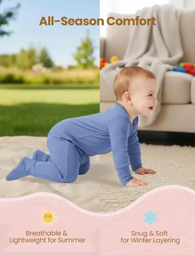 Miniatura 6 de PATPAT Baby Footies - Mameluco de viscosa de bambú para niños y niñas, con cremallera y suela antideslizante, ropa infantil con pies y sin pies