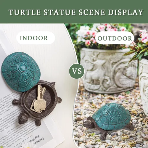 Miniatura 4 de Ocultadores de llaves de repuesto exteriores de hierro fundido en forma de tortuga, para ocultar llaves y decorar jardín, azul antiguo
