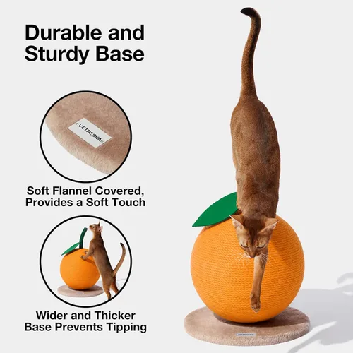 Miniatura 6 de VETRESKA Poste Rascador para Gatos Naranja, Lindo Rascador para Gatos con Cuerda de Yute, Poste Rascador Vertical para Gatos de Interior y Gatitos
