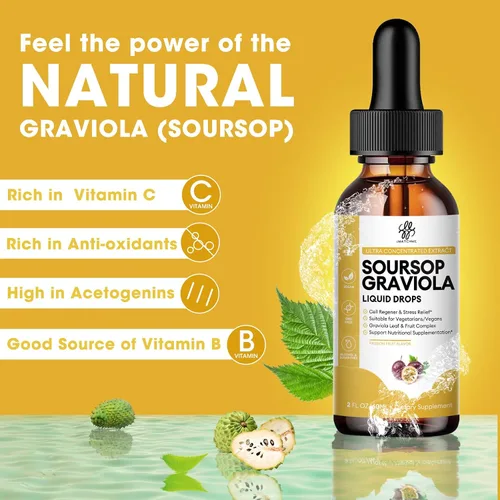 Miniatura 3 de iMATCHME Premium Guanábana Graviola para la Digestión, Apoyo para la Piel Saludable y el Sueño, Extracto de Guanábana Líquido en Gotas de Hoja