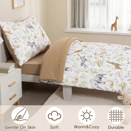 Miniatura 2 de PHF Juego de ropa de cama infantil de 4 piezas, ultra suave, incluye edredón, sábana bajera, sábana encimera y funda de almohada para niños y niñas