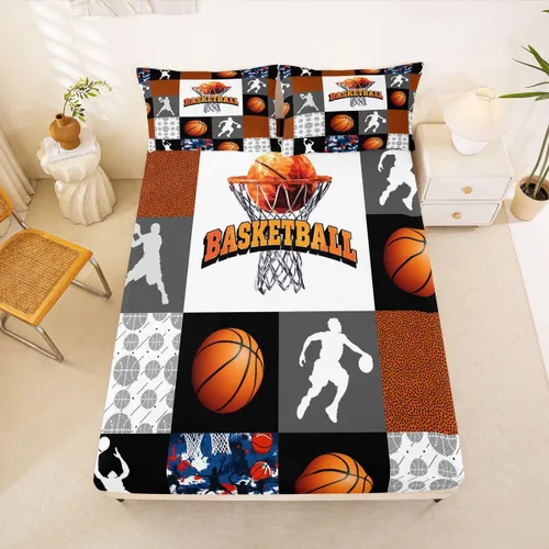 Miniatura 3 de Sábanas de baloncesto tamaño matrimonial con bolsillo profundo para niños, ropa de cama deportiva, juego de sábanas para atletas de baloncesto