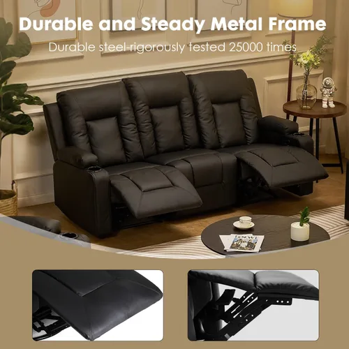 Miniatura 5 de LUCKLIFE Juego de sofá reclinable de cuero con sillones reclinables manuales, juego de muebles de sala con sofá reclinable, sofá biplaza y sillón