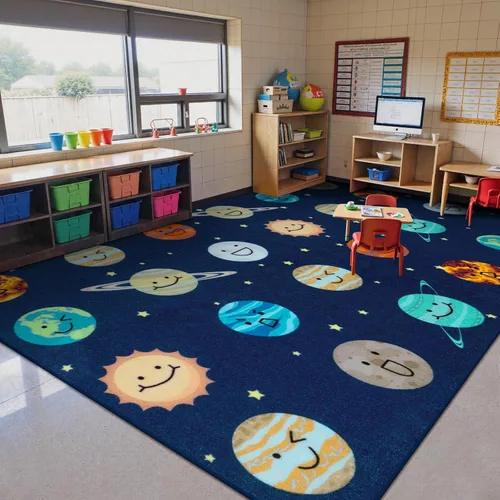 Miniatura 11 de STARUIA Alfombra de aula con cara sonriente de planeta, 5 x 7.6 pulgadas, alfombra educativa circular para aula, preescolar, guardería, alfombra