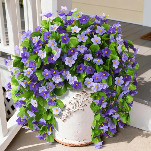 Flores colgantes artificiales para exteriores, 2 piezas de plantas colgantes artificiales al aire libre, decoración de primavera y verano,