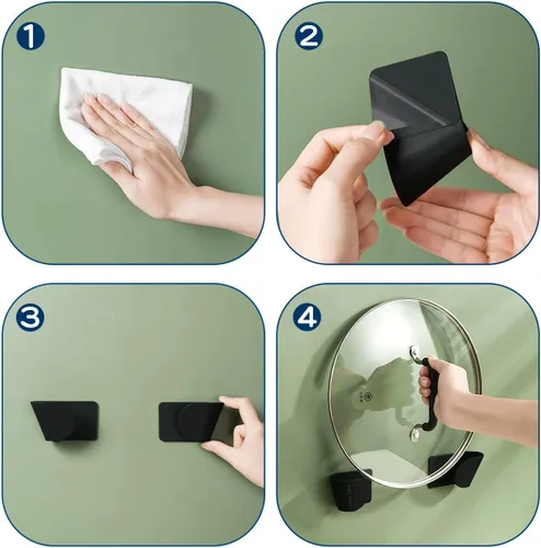 Miniatura 4 de 6 pares de organizadores de tapas de ollas de montaje en pared, ganchos para macetas de puerta de gabinete, soporte de tapa ajustable para pared