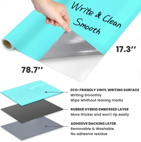 Miniatura 2 de T&W SAME FILM Rollo de calcomanías de pared para pizarra blanca de borrado en seco, 17.3 x 78.7 pulgadas, papel de borrado en seco autoadhesivo