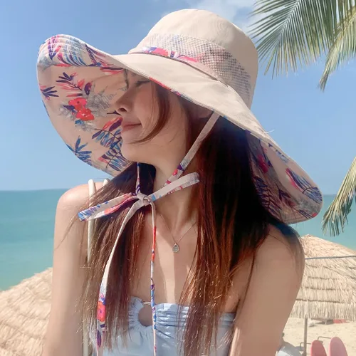 Miniatura 5 de Sombreros de sol de ala extra ancha de 6 pulgadas con protección UV UPF 50+ y correa para sombrero de playa para mujer