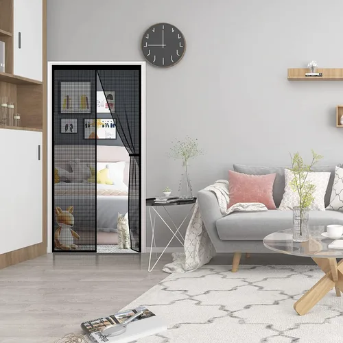 Miniatura 6 de Puerta mosquitera magnética – Imanes autosellantes, cierre de red de malla reforzada de fibra de vidrio resistente para puerta corredera, patio