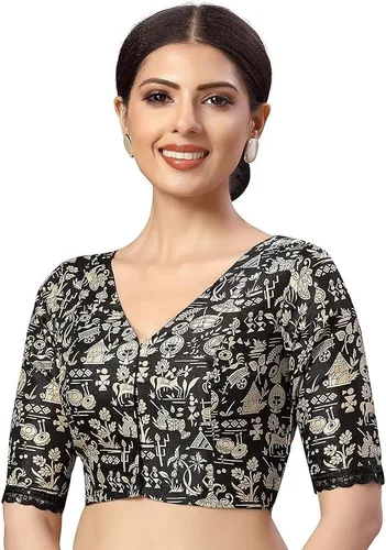 Miniatura 3 de Blusa de algodón puro con estampado Sari Ajrak de aspecto fresco, confeccionada para mujer