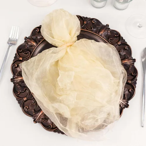 Efavormart - Paquete de 5 servilletas de boda de organza arrugada color champán, servilletas decorativas de alta calidad, 21 x 21 pulgadas
