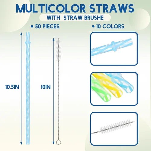 Miniatura 3 de Jovitec 50 popotes de plástico reutilizables con cepillo, popotes de plástico duro de 11 pulgadas de largo, aptos para lavavajillas, 10