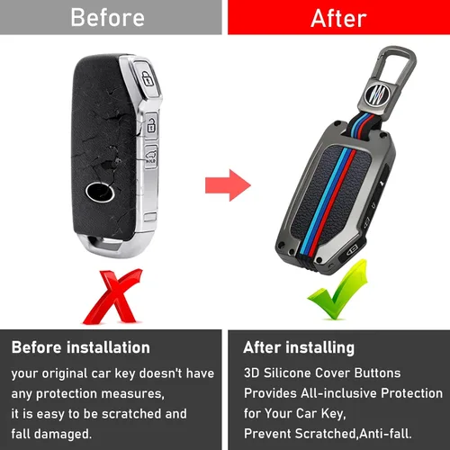 Miniatura 5 de Moonlinks Compatible con funda para llavero Kia de 5 botones, funda de metal gris y funda de silicona con llavero para Ceed Cerato Forte NIRO Seltos