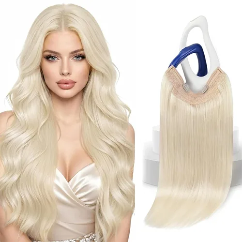 Miniatura 30 de Sunny - Extensiones de cabello humano real, con cable/hilo y clips ajustables, aplicación invisible, 2.82 onzas, 12 pulgadas, color rubio cenizo