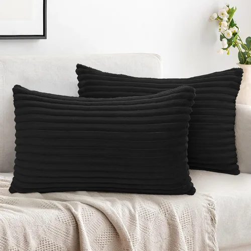Miniatura 35 de Simmore Juego de 2 fundas de almohada decorativas de 16 x 16 pulgadas, fundas de almohada suaves de franela de felpa natural de doble cara para sofá