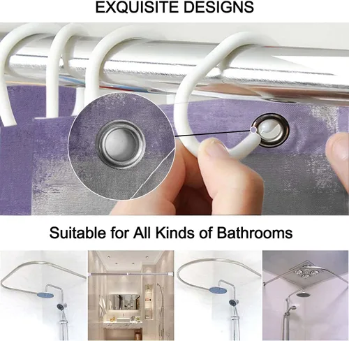Miniatura 4 de Lnond 4 Piezas Juegos de Cortinas de Ducha de Baño Moradas con Alfombras, Arte de Pintura Púrpura y Gris Juegos de Baño con Cortina de Ducha