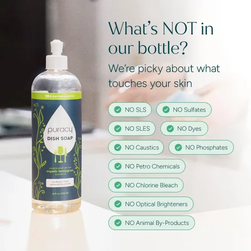 Miniatura 5 de Puracy Repuesto de jabón natural para platos, jabón detergente líquido para lavar platos a base de plantas suavizante de la piel, fórmula